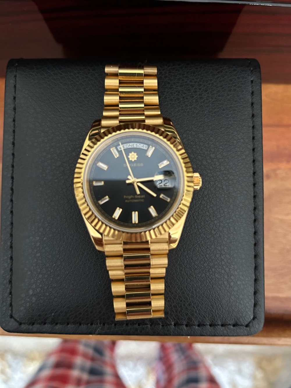 Gold-Tone Men’s Automatic Watch with Black Dial